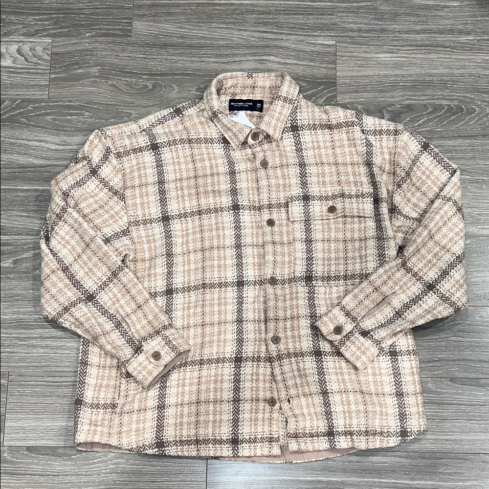 Abercrombie & Fitch Beige and Brown Flannel Shirt